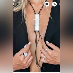 NEW!!  Silver Square Tube Necklace #Long Leather Necklace #Rock Style Necklace